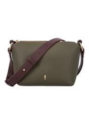 Mała torebka damska w kolorze khaki TOREC-0882-8D(W27), widok produktu z przodu na białym tle.