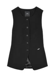 Czarna elegancka kamizelka damska KAMDT-0040-99(Z26) - widok produktu z przodu, na białym tle. 