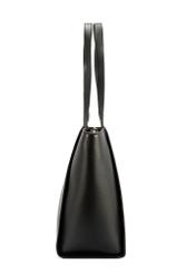 Czarna skórzana torebka shopper TORES-1209-9I(W26) - widok produktu z boku, na białym tle. 