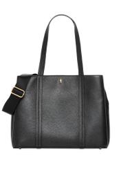 Czarna skórzana torebka shopper TORES-1342-9I(Z26). Widok od przodu na białym tle.