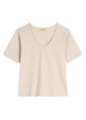 Jasnobeżowy bawełniany T-shirt damski TSHDT-0151-1A(W26), widok produktu z przodu na białym tle.