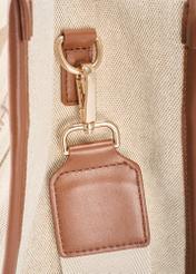 Beżowa damska torebka typu tote bag TOREN-0288A-1E(W26), zbliżenie na detal produktu na białym tle.
