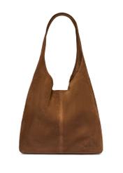 Zamszowa torebka shopper w kolorze koniaku TORES-1403-1F(Z26) - widok produktu z przodu, na białym tle. 