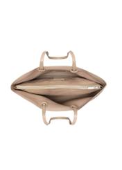 Beżowa groszkowana torebka shopper TOREC-1252-1B(Z26), widok produktu w środku na jasnym tle.