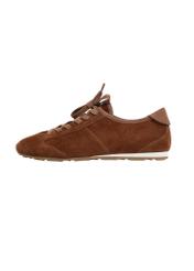 Jasnobrązowe zamszowe sneakersy damskie BUTYD-1348-1G(Z26), widok produktu z boku na białym tle.