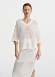 Biały dzianinowy sweter damski SWEDT-0231-11(W25)-01