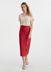 Bawełniany jasnobeżowy T-shirt damski TSHDT-0135-80(W25)-02