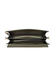 Torebka damska khaki z monogramem TOREC-0536B-55(W25) - widok otwartej torebki z góry na białym tle.