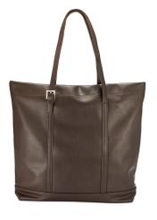 Duża brązowa torebka damska shopper TOREC-1067-89(Z25), widok produktu od tyłu na białym tle.