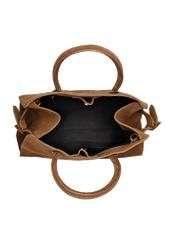 Koniakowa skórzana torebka damska typu shopper TORES-1412-1F(Z26). Widok od góry na białym tle.