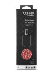 Pokrowiec na walizkę z kwiatami na średnią walizkę AW-013-0005-42-M(W25), widok produktu w opakowaniu na białym tle.
