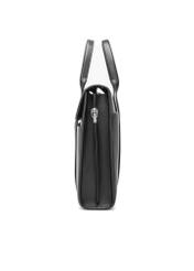 Czarna skórzana teczka męska TORMS-0508-99(W26), widok produktu z boku na białym tle.