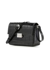 Elegancka czarna torebka damska croco TOREC-1251-9G(Z26) - widok produktu po skosie, na białym tle.