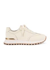 Skórzane sneakersy damskie w kolorze kremowym BUTYD-1270-0B(W26), widok produktu z boku na białym tle.