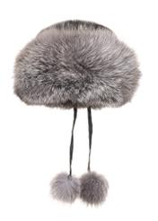Czapka damska z futrem naturalnym z lisa CZADF-0049-9J(Z26),widok z przodu na białym tle.