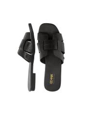 Czarne klapki damskie croco z plecionką BUTYD-0904C-97(W25)-05