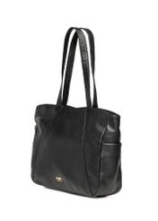 Czarna skórzana torebka shopper damska TORES-1255-99(W26) - widok produktu po skosie, na białym tle. 