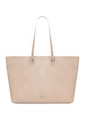 Beżowa groszkowana torebka shopper TOREC-1252-1B(Z26), widok produktu z przodu na jasnym tle.
