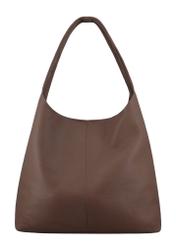 Brązowa skórzana torebka shopper TORES-1372-1K(Z26) - widok produktu z tyłu, na białym tle.