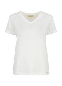 Kremowy T-shirt damski w serek TSHDT-0118-12(W25)