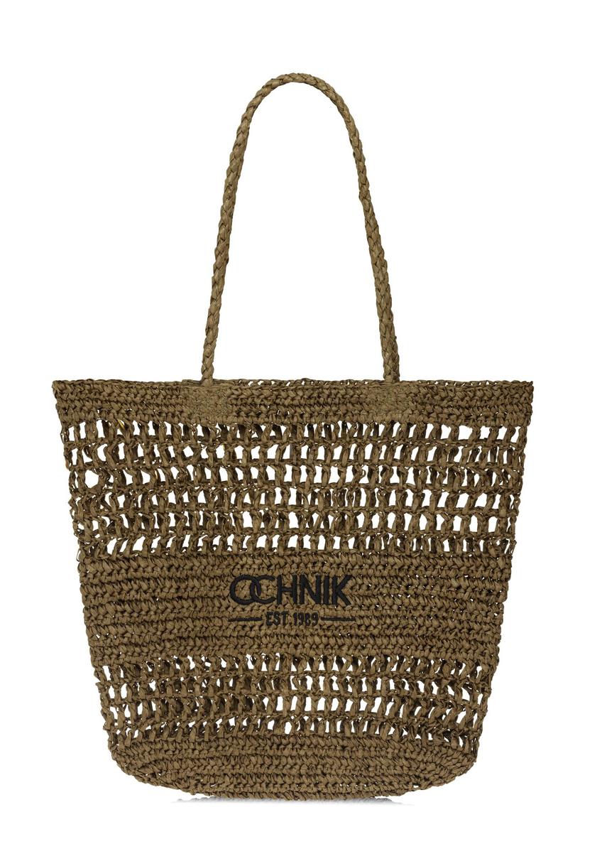 Słomkowa khaki torebka shopper damska TOREC-0924A-55(W25), widok produktu z przodu na białym tle.