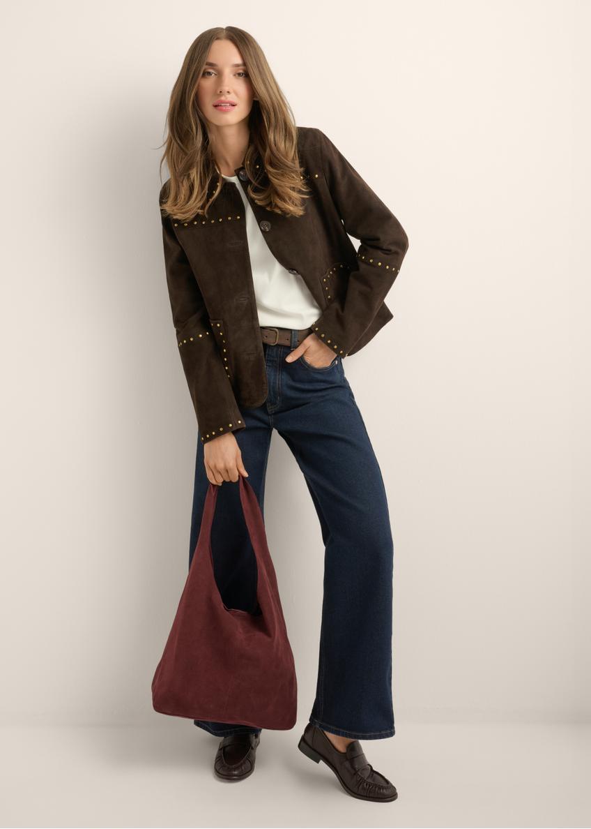 Bordowa zamszowa torebka shopper TORES-1403-4D(Z26)