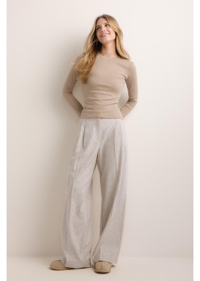 Jasnobeżowy bawełniany longsleeve damski LSLDT-0061-1J(Z26)