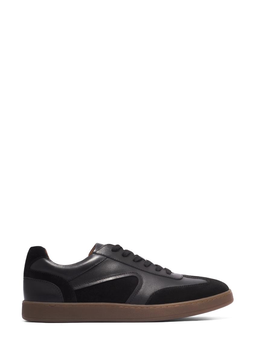 Czarne skórzane buty sportowe BUTYM-0573-9J(Z26), widok produktu z boku na białym tle.