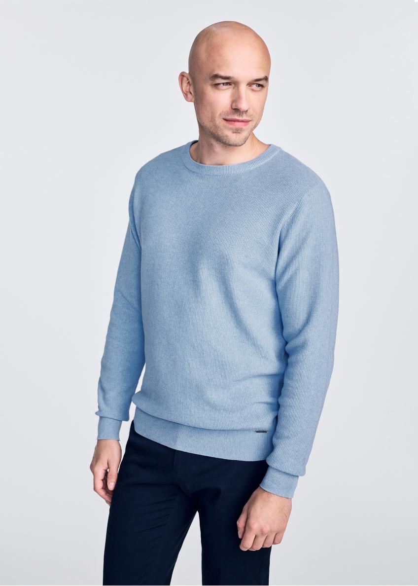 Błękitny bawełniany sweter męski SWEMT-0163-60(W25)-01