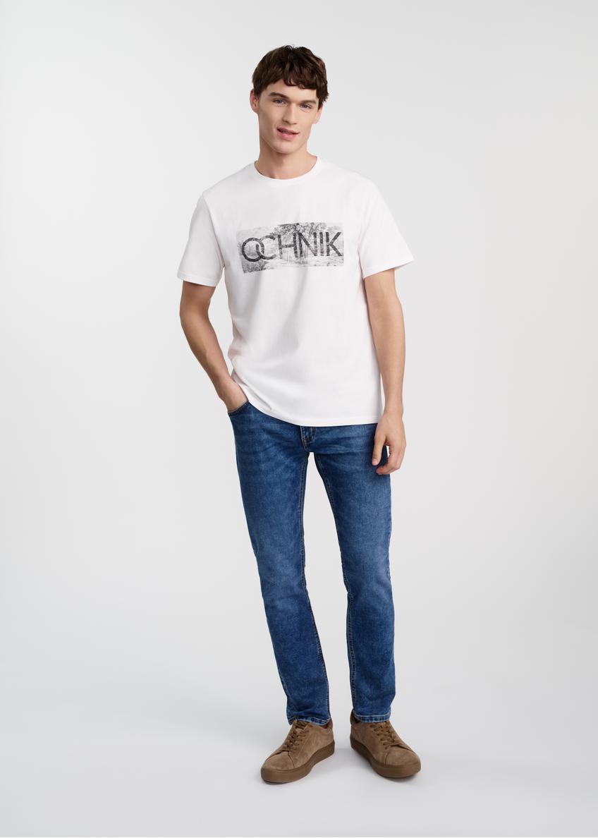 Biały t-shirt męski z logotypem TSHMT-0128-12(W25)