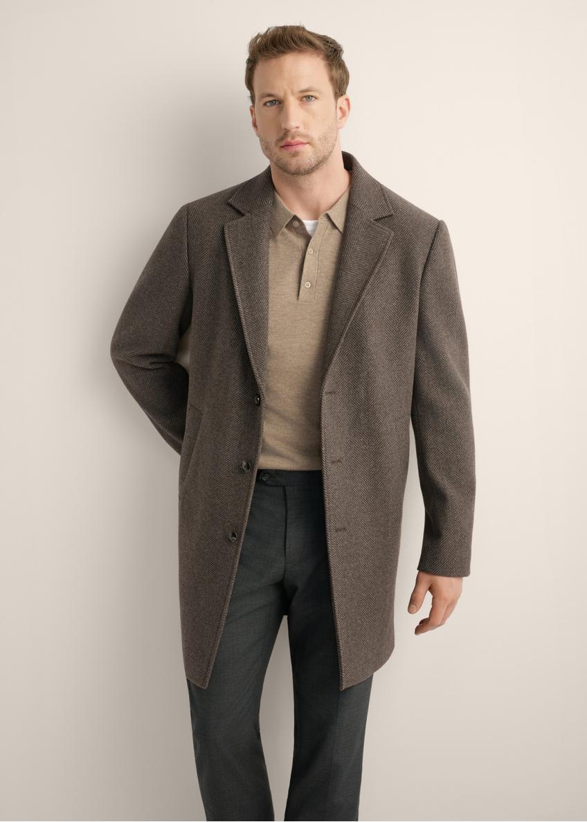 Wełniany płaszcz męski w jodełkę PLAMT-0006-9C(Z26)