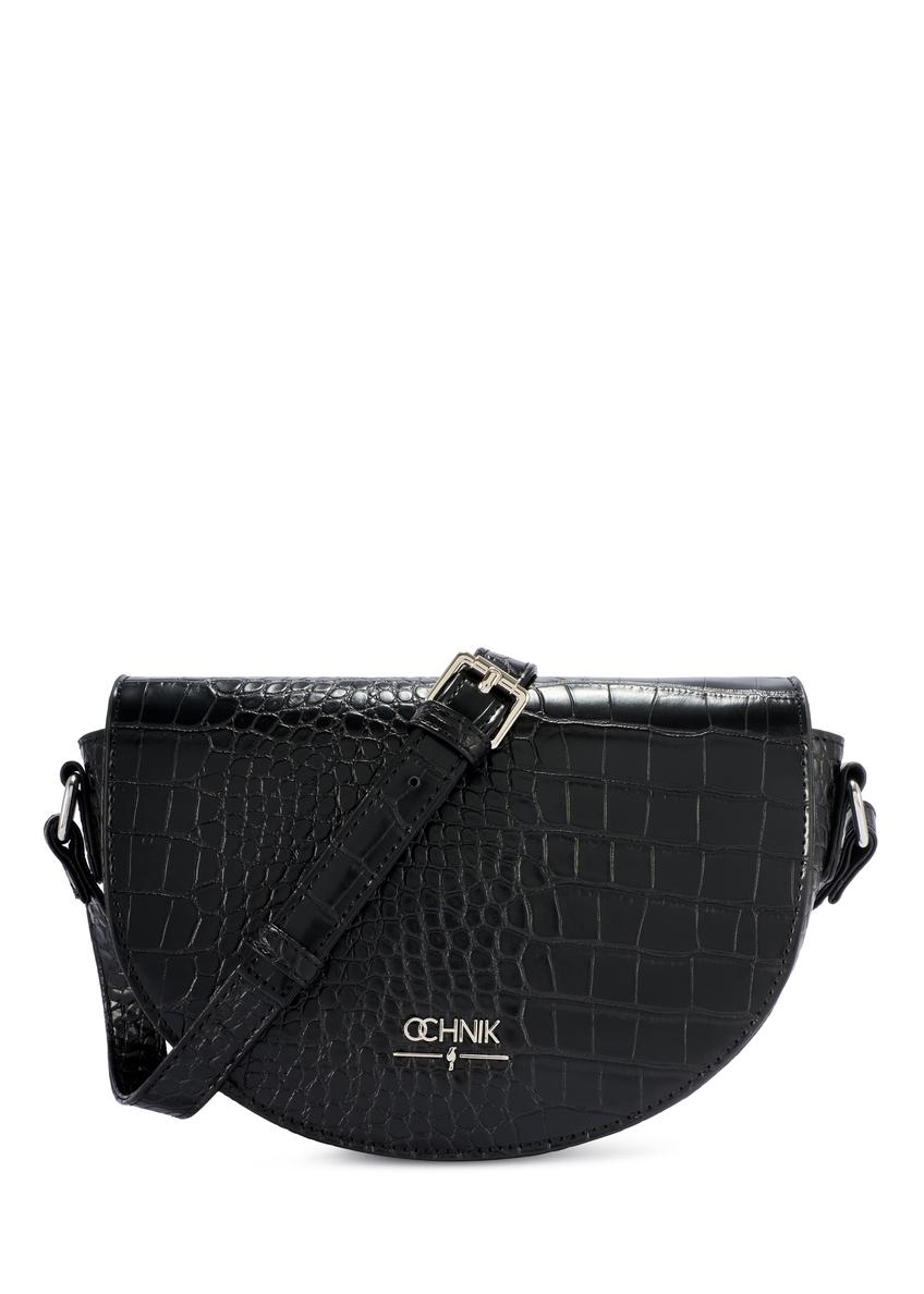 Czarna półokrągła listonoszka damska croco TOREC-1184-9G(W26), widok produktu z przodu na białym tle.