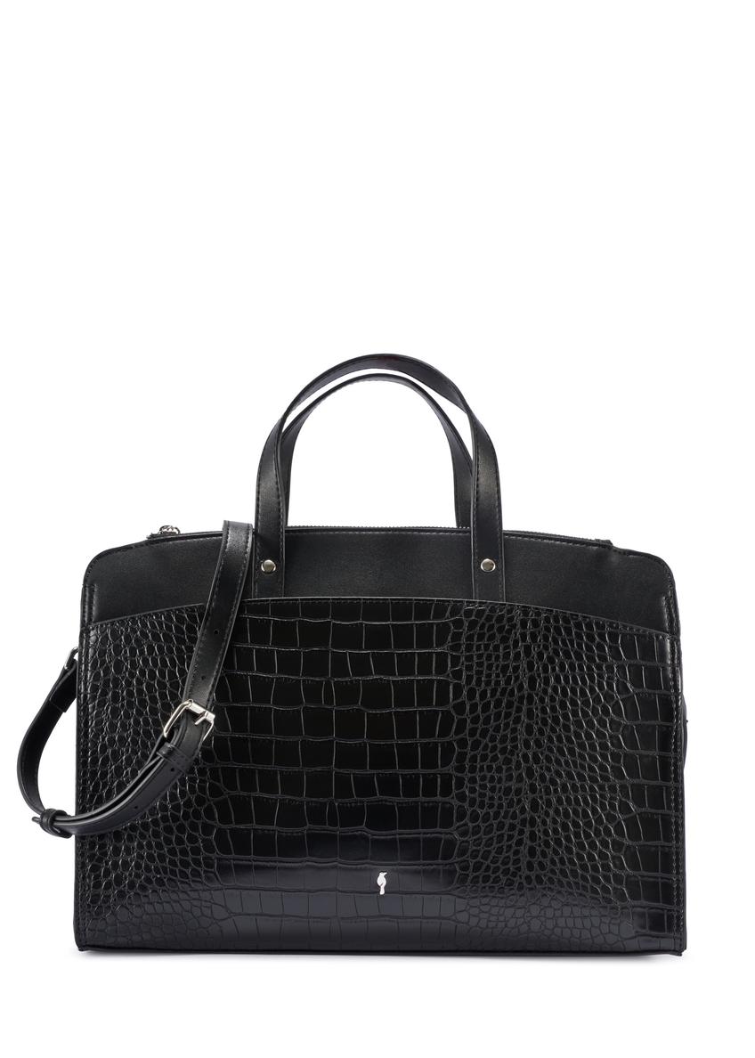 Czarna torba damska croco TOREC-1143-9G(W26), widok produktu z przodu na białym tle.
