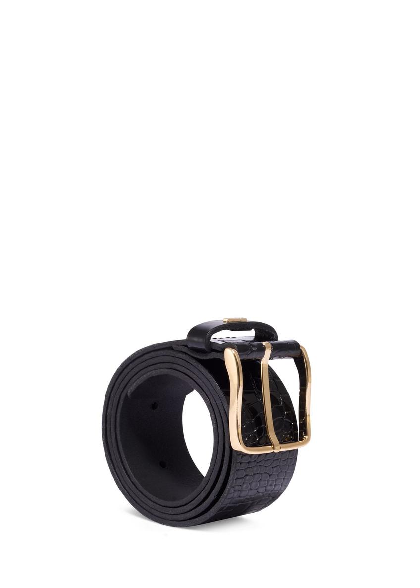 Czarny skórzany pasek damski croco PASDS-0357-9G(Z26)