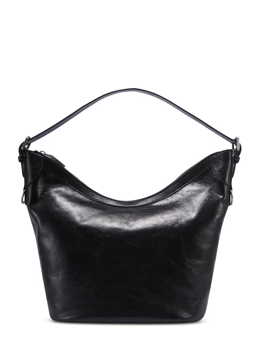 Czarna duża torebka shopper TORES-1367-9F(Z26), widok produktu z przodu na jasnym tle.