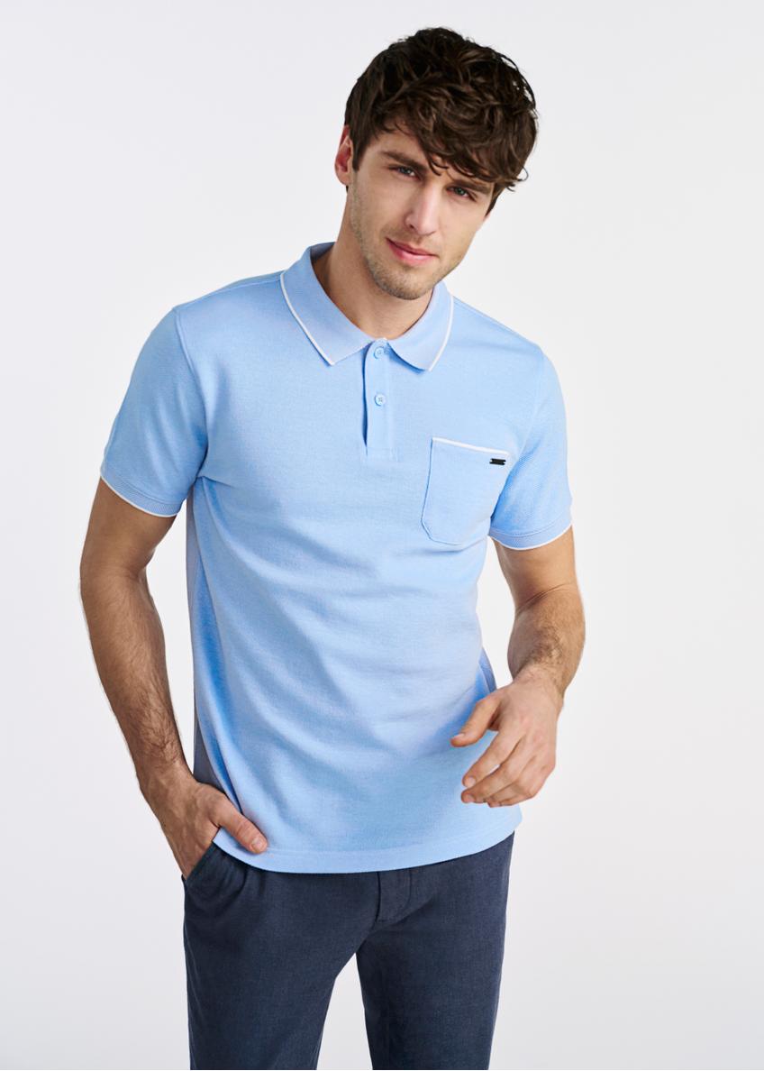 Błękitna koszulka polo z bawełny POLMT-0079-62(W25)-01