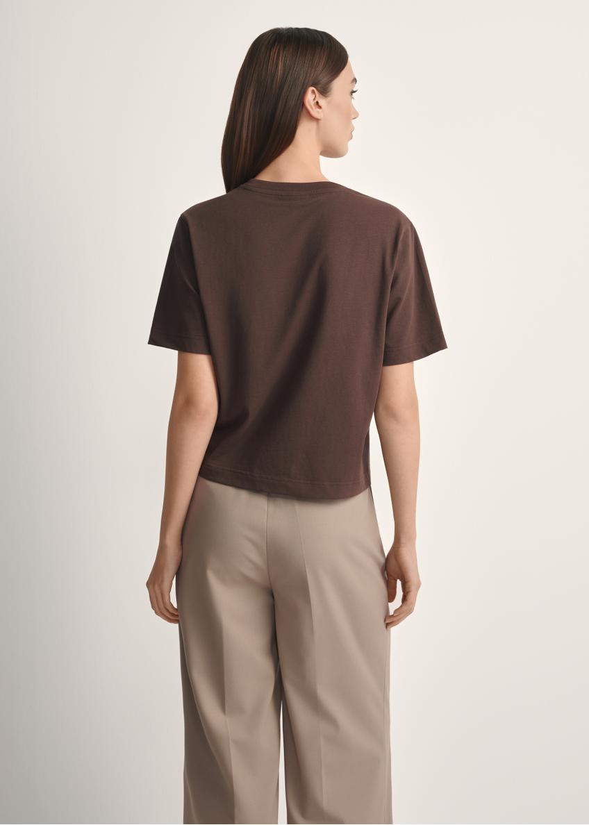 Bawełniany brązowy T-shirt damski TSHDT-0138-1I(W26)