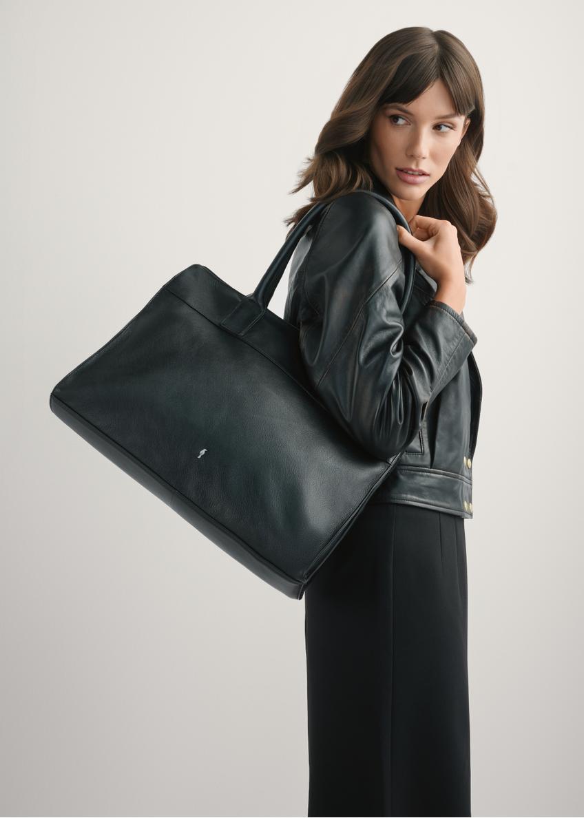 Czarna duża skórzana torebka shopper TORES-1237-99(W26)
