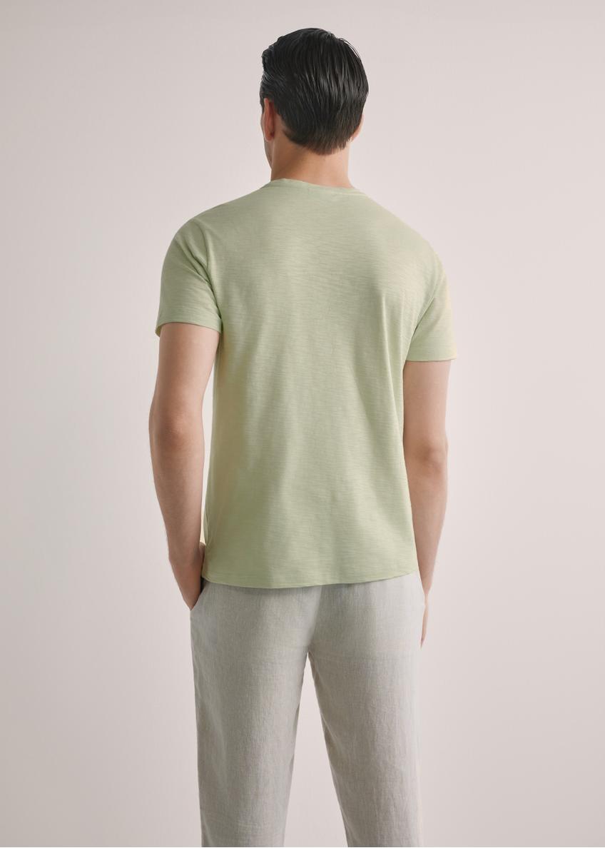 Bawełniany T-shirt męski w kolorze szałwiowym TSHMT-0149-8F(W26)