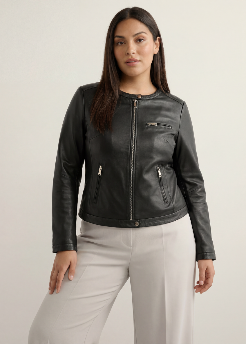 Czarna skórzana kurtka damska PLUS SIZE KURDS-0154L-99(W26)