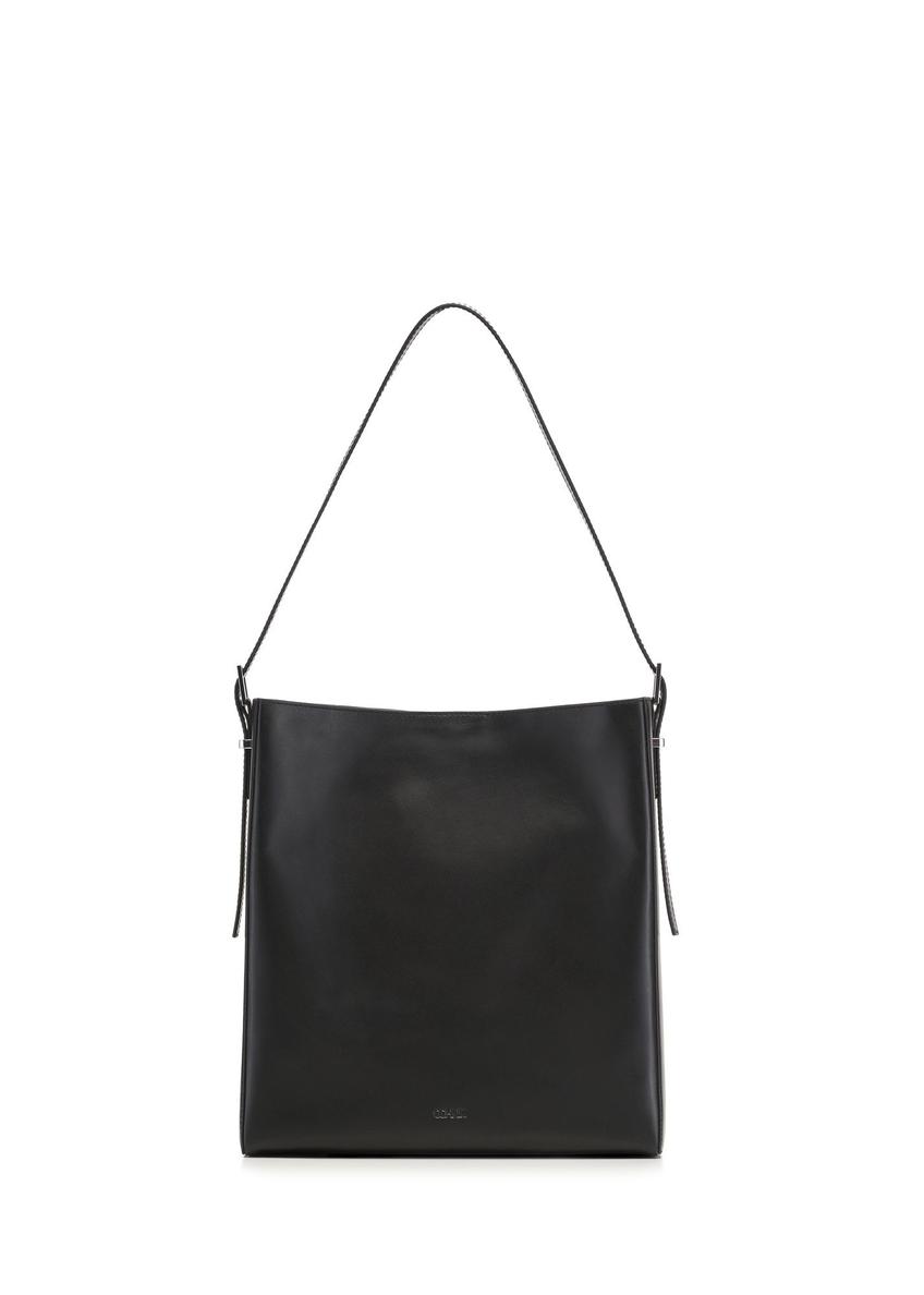 Czarna skórzana torebka shopper TORES-1436-99(Z26) - widok produktu z przodu, na białym tle.