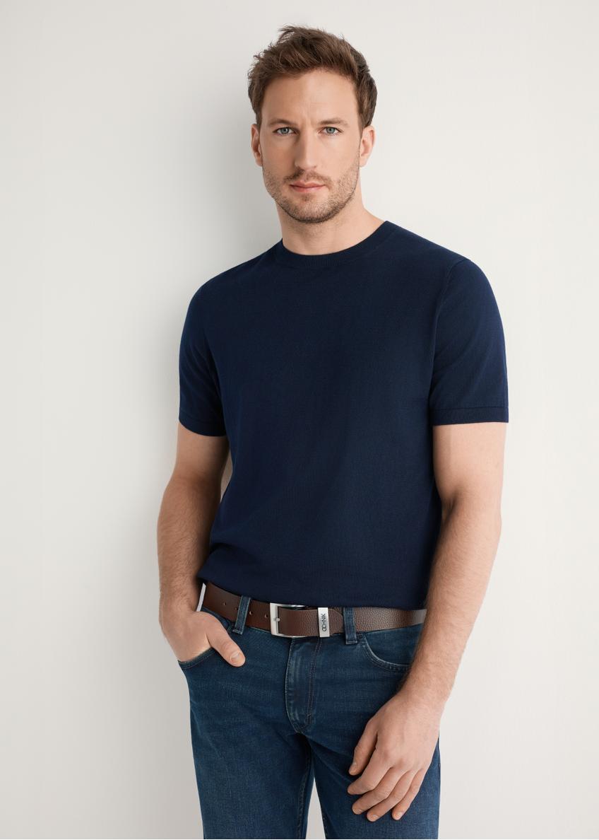 Granatowy T-shirt męski z jedwabiem TSHMT-0138-7E(W26)