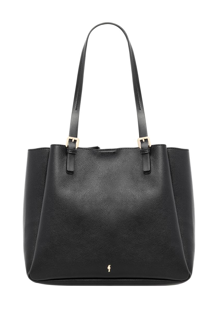 Czarna damska torebka typu shopper TOREC-1344-9I(Z26) - widok produktu z przodu, na białym tle. 