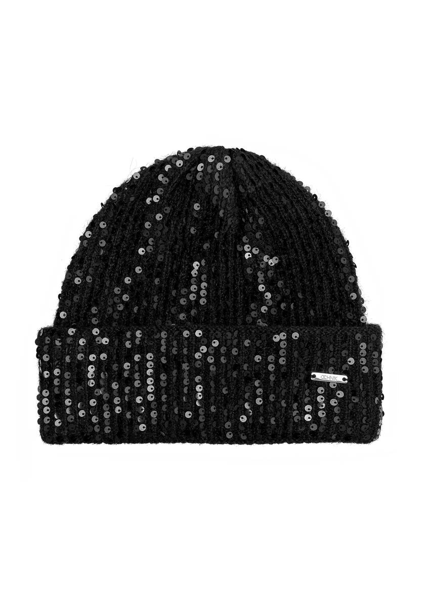 Czarna czapka damska z wełną CZADT-0203-99(Z25)