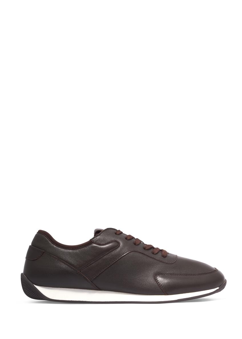 Brązowe skórzane buty sportowe męskie BUTYM-0566-1I(Z26), widok produktu z boku na jasnym tle.