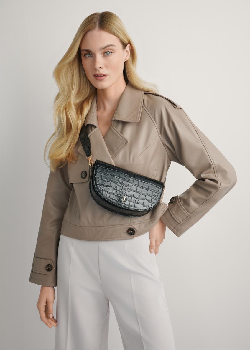 Czarna skórzana półokrągła listonoszka croco TORES-1230-9G(W26)