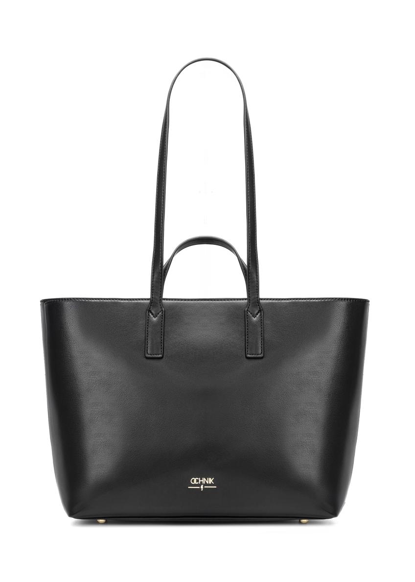 Czarna torebka damska shopper TOREC-1204-99(W26), widok produktu z przodu na białym tle.