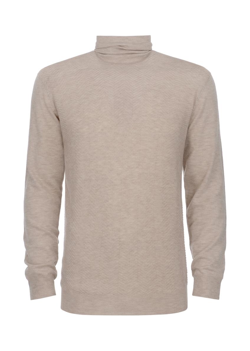 Beżowy sweter męski z golfem SWEMT-0131-81(Z23)-04