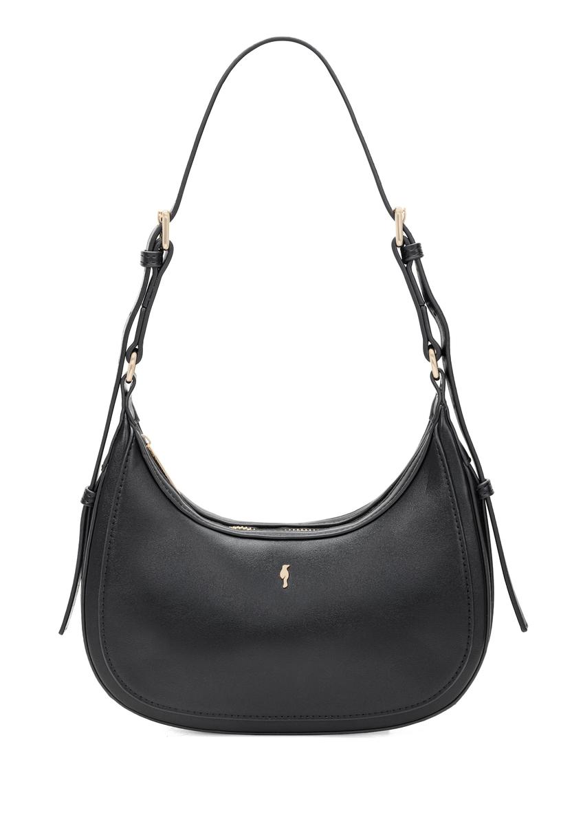 Czarna mała torebka hobo TOREC-1136-99(W26), widok produktu z przodu na białym tle.