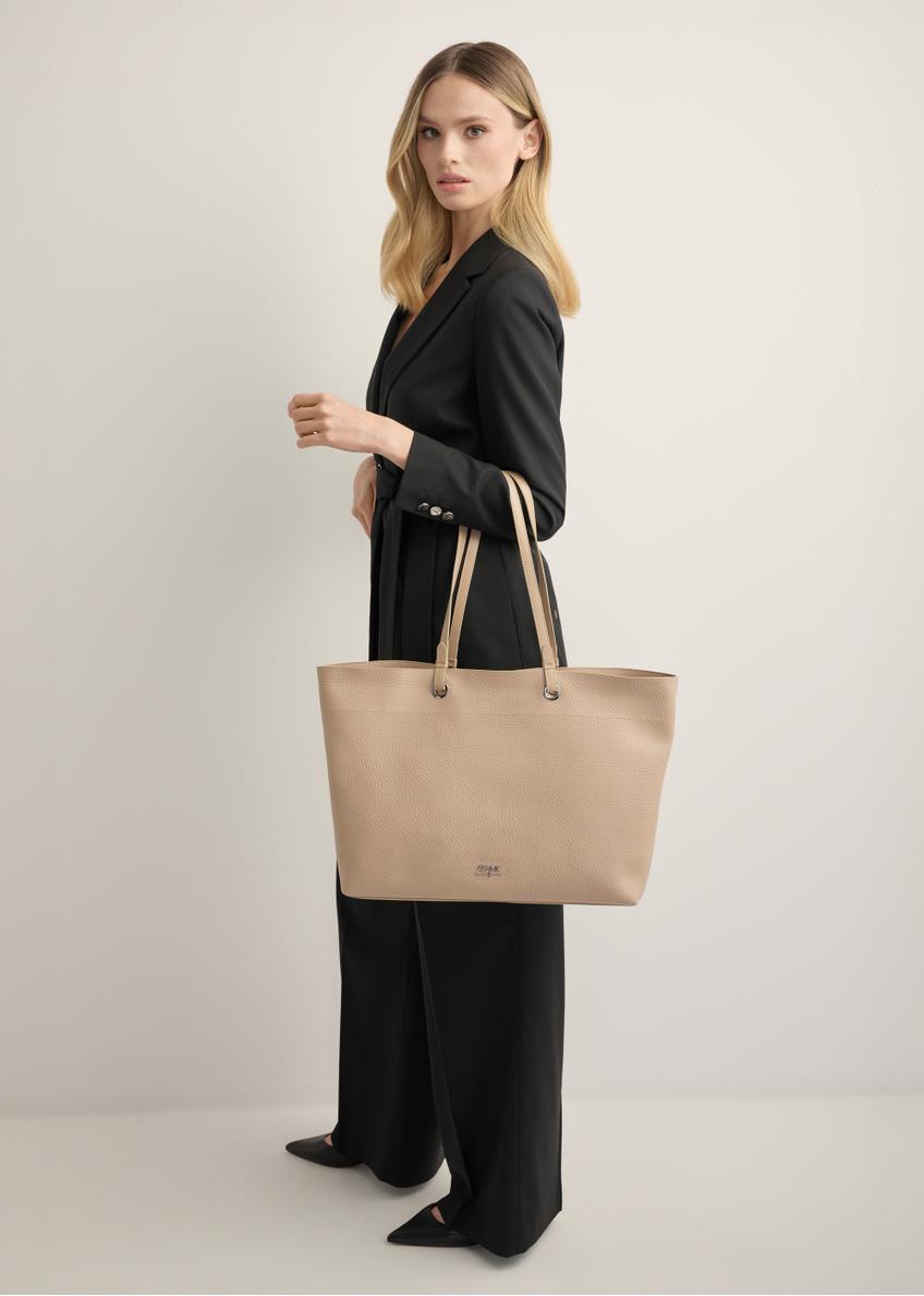 Beżowa groszkowana torebka shopper TOREC-1252-1B(Z26)